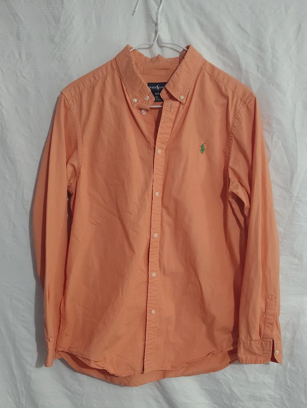 Ralph Lauren Boy's Peach Orange Button-Down Shirt with Green Pony Size 16/18